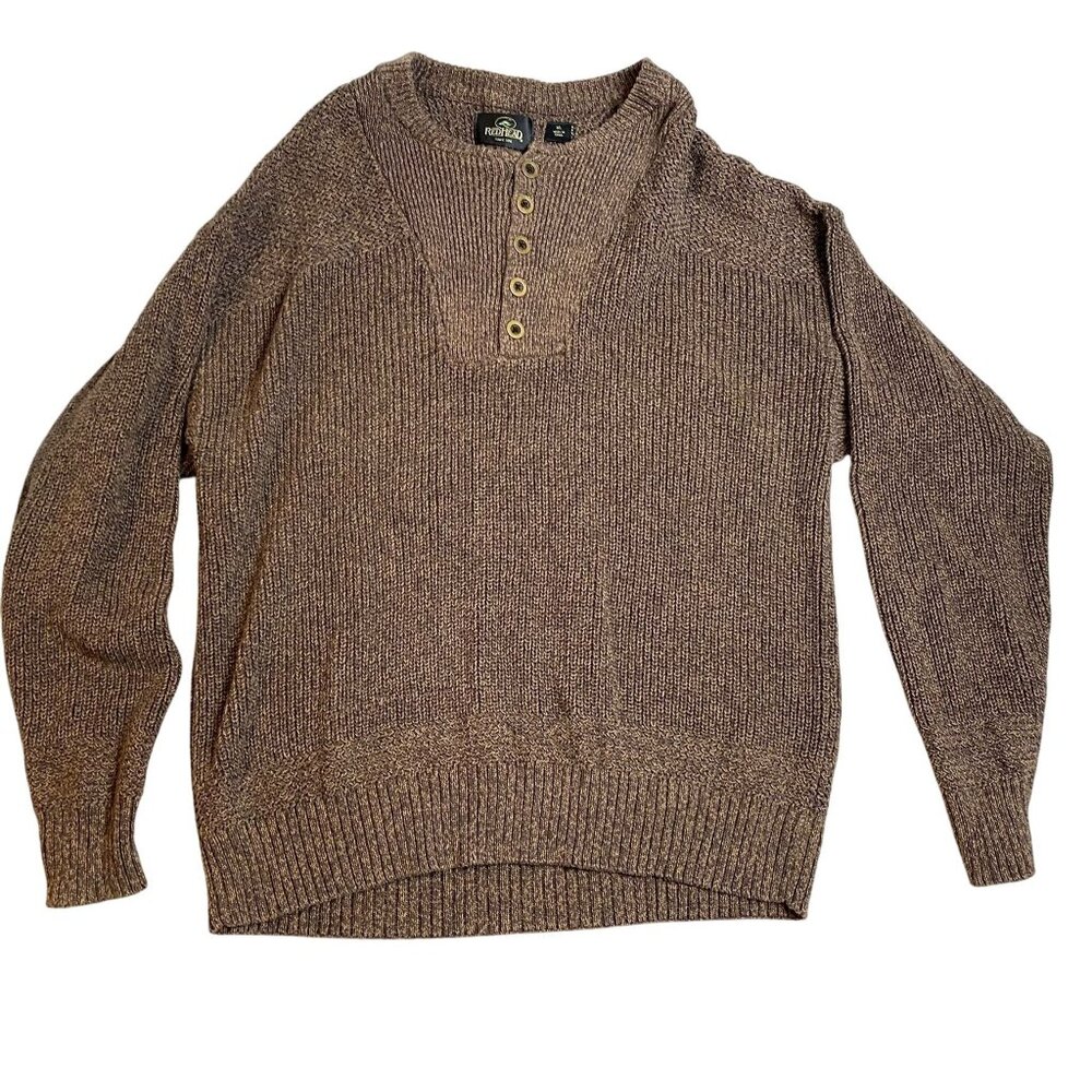 RedHead Mens Henley Sweater XL Brown Ribbed Knit Cotton Blend Commando